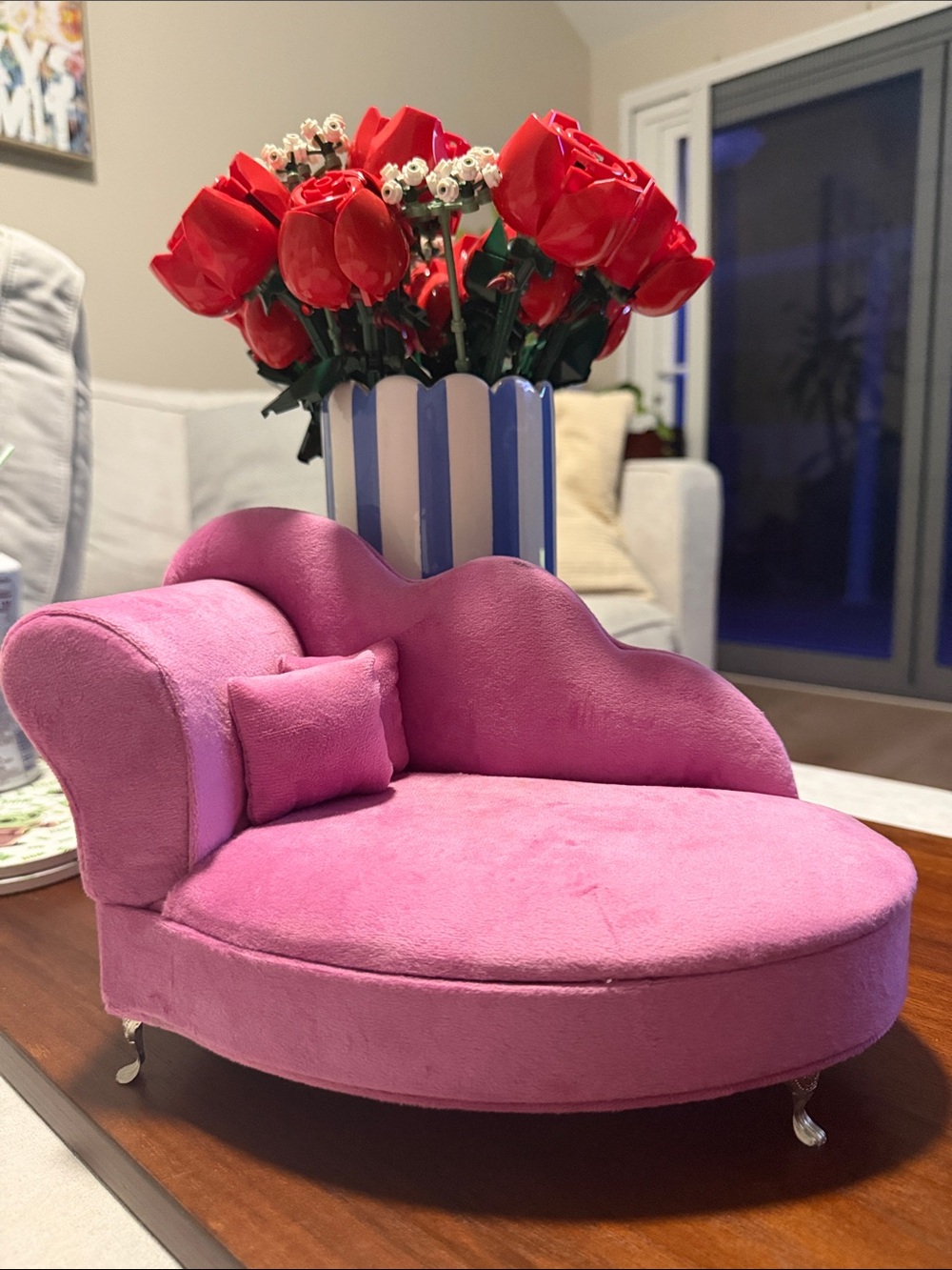 Pink Velvet Chaise Sofa Jewelry Organizer